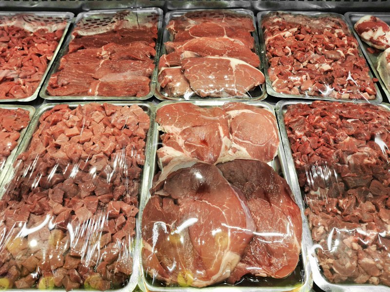Trays of fresh beef cuts