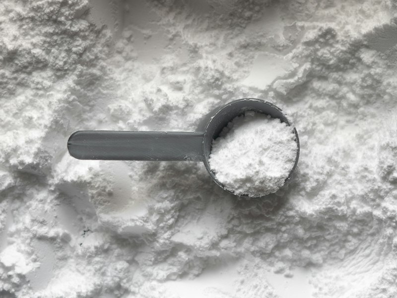 Scoop of white milk powder