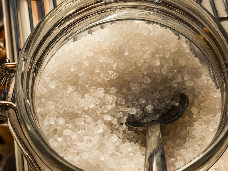 White granulated sugar crystals